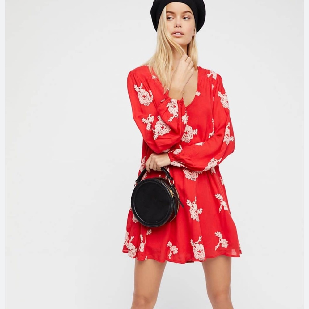 FREE PEOPLE Austin red embroidered dress